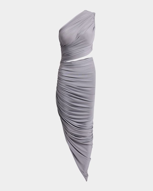Asymmetric Ruched Cutout Midi Dress